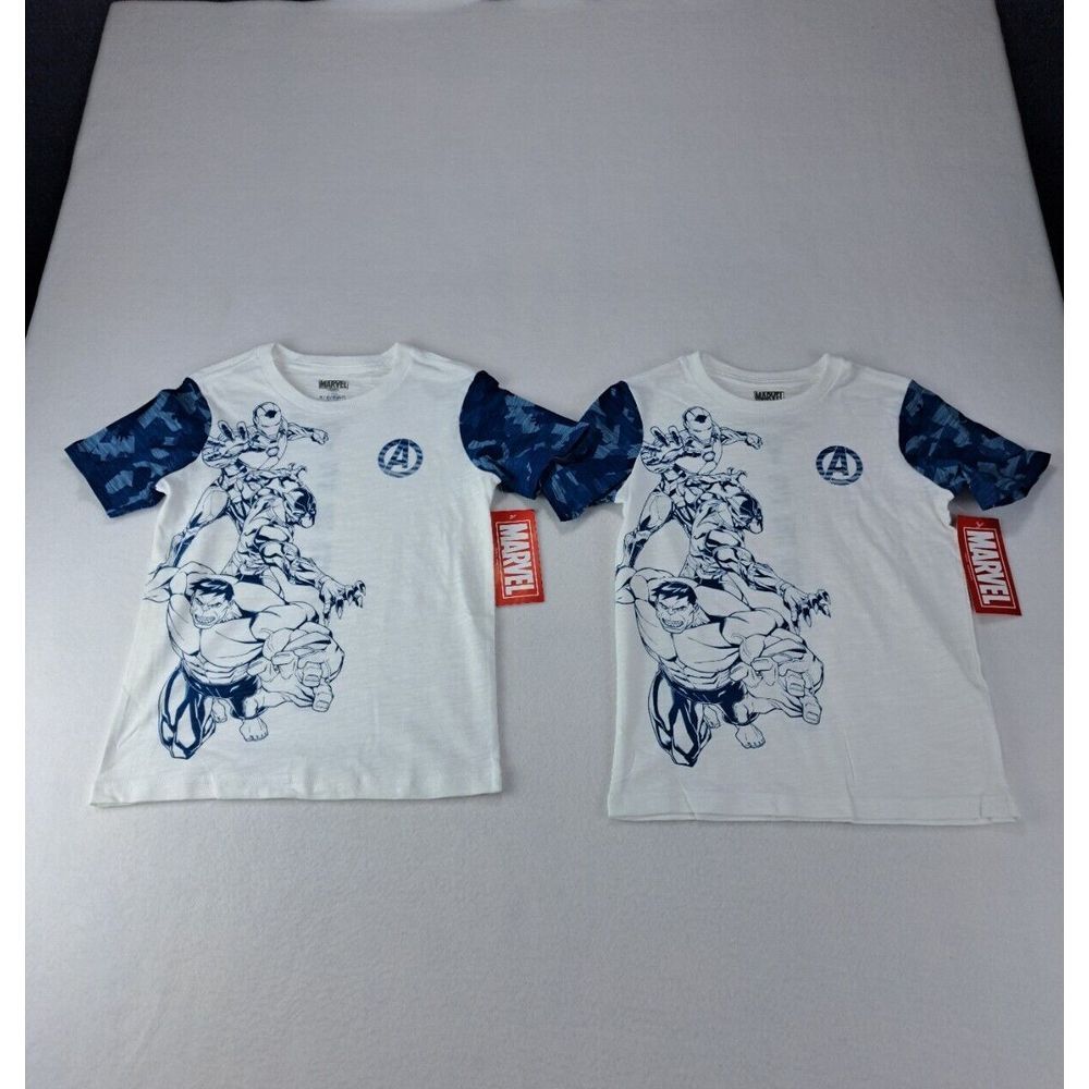 Marvel Mad Engine Short Sleeve‎ Graphic Shirt Boys Small White Avengers 2 PACK